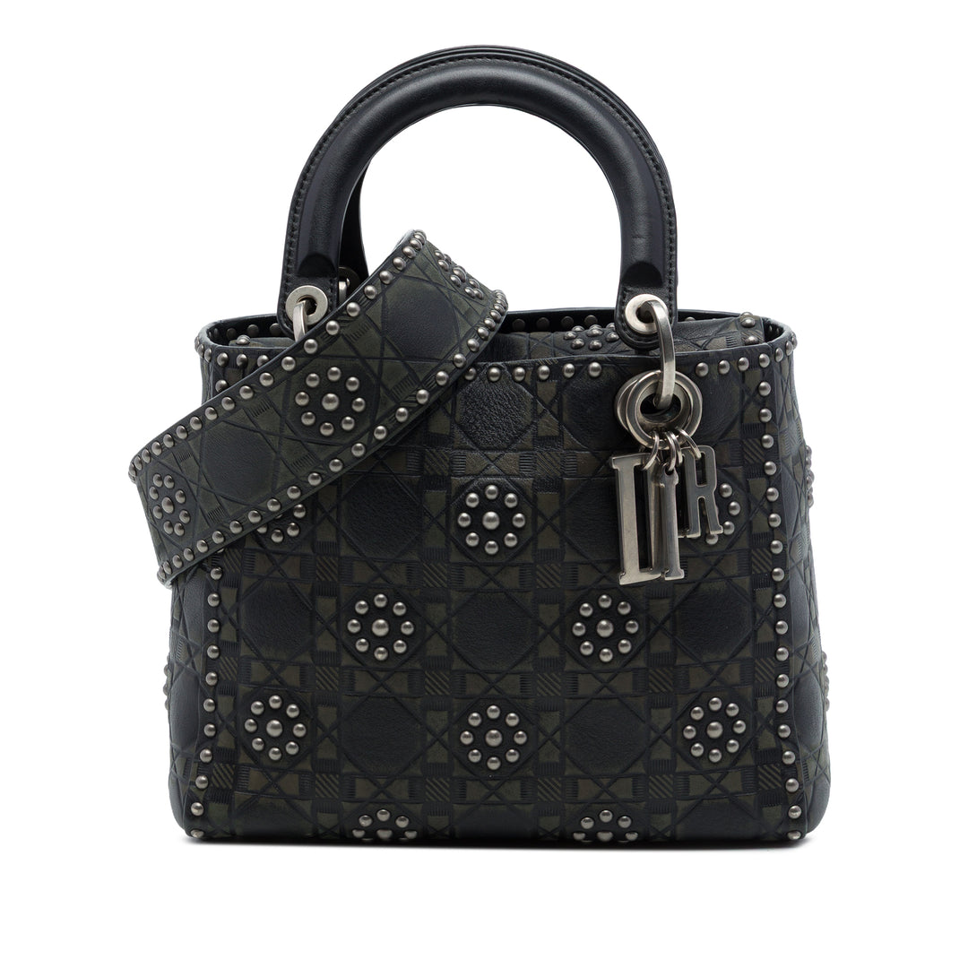 Dior Lady Dior Cannage embossé Flower clouté Souple Moyen Cuir de veau Noir – vue principale – GABY PARIS