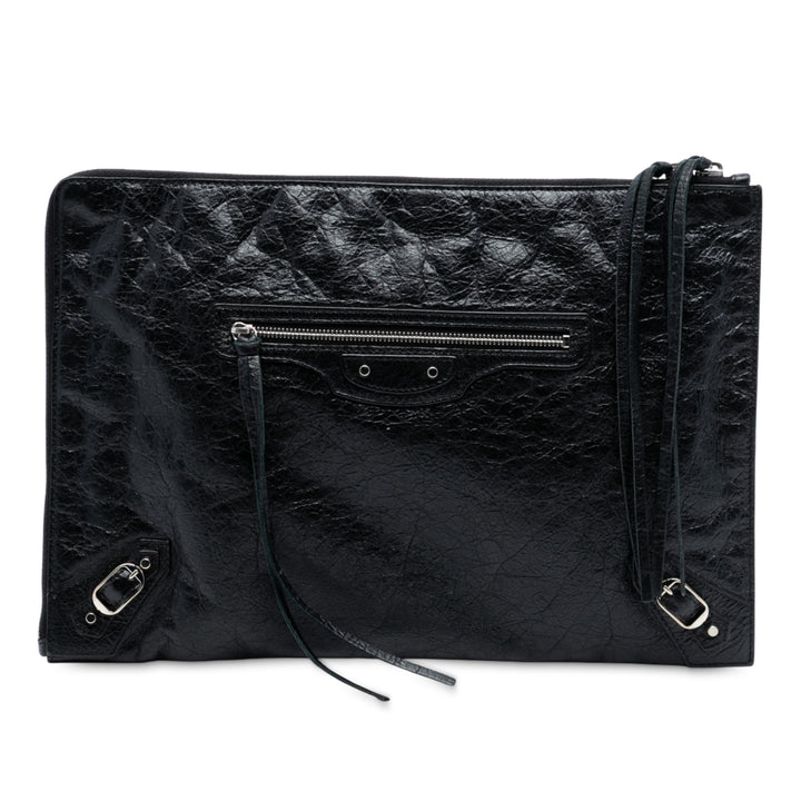 Balenciaga Cuir d’agneau Motocross Classic Zip Around Flat Pochette