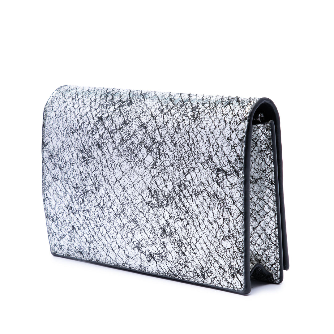 Saint Laurent Python embossé Metallic Cuir Classic Monogram Kate Pompon Wallet on Chain