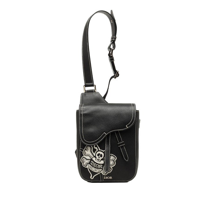 Stussy Bee Applique Saddle Sac Cuir de veau Noir