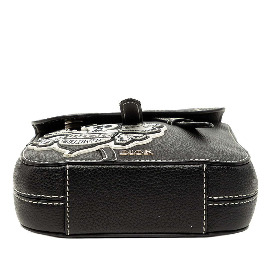 Stussy Bee Applique Saddle Sac Cuir de veau Noir