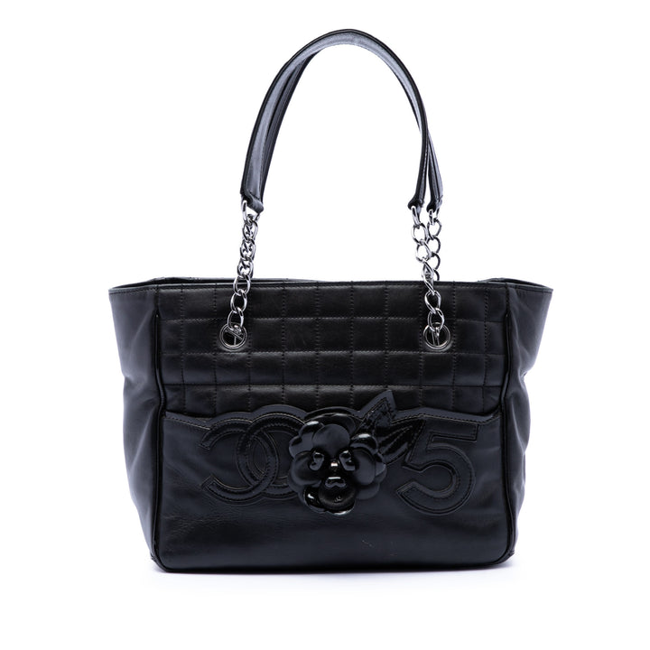Chanel CC Choco Bar Cuir d’agneau Camellia No 5 Cabas