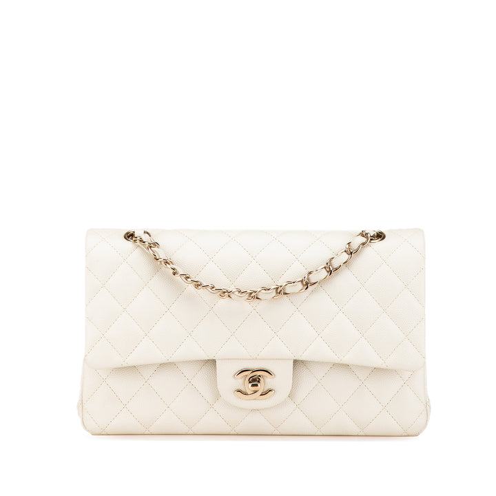 Medium Classic Caviar Double Flap White - Gaby Paris