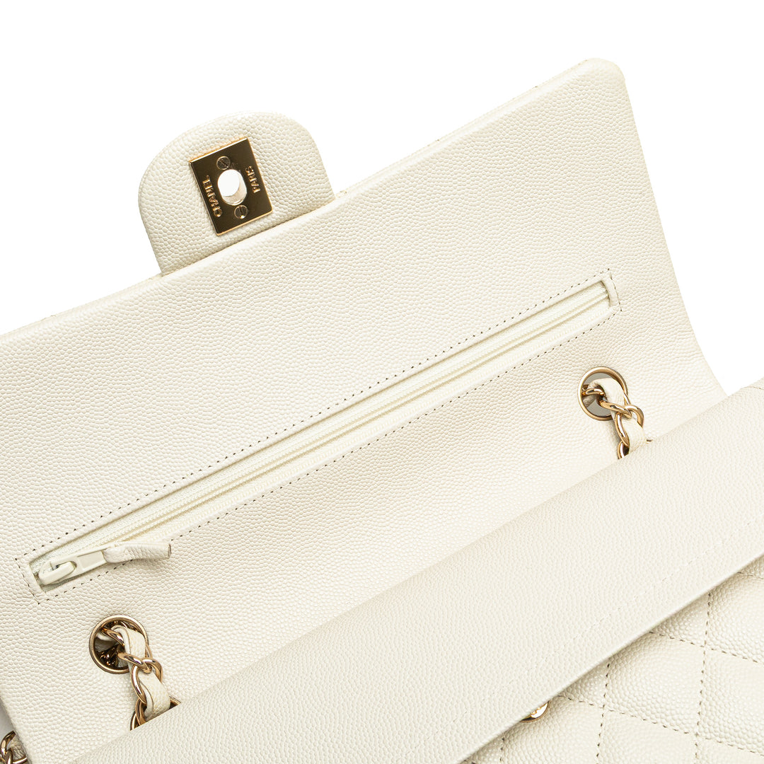 Medium Classic Caviar Double Flap White - Gaby Paris
