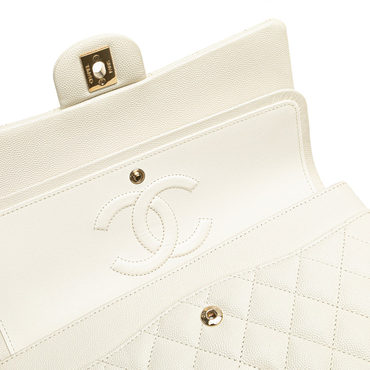 Medium Classic Caviar Double Flap White - Gaby Paris