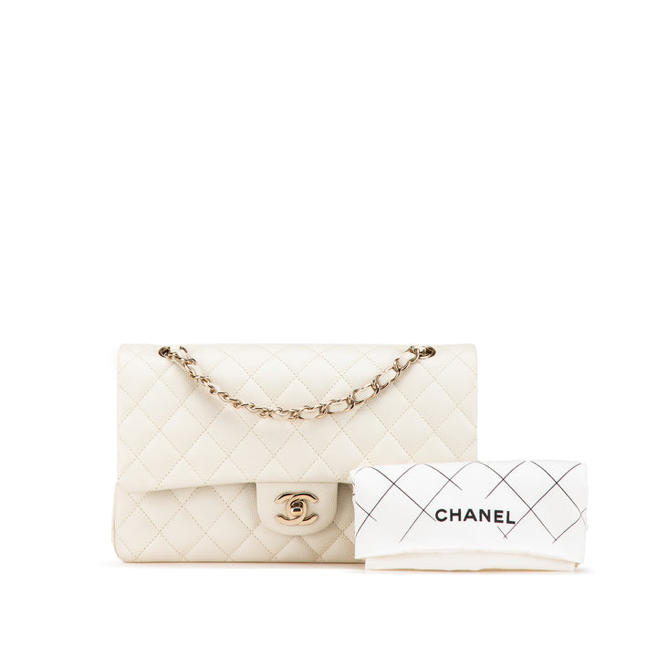 Medium Classic Caviar Double Flap White - Gaby Paris