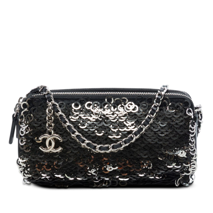 Chanel CC Cuir de veau et Sequins Double Zip Wallet on Chain