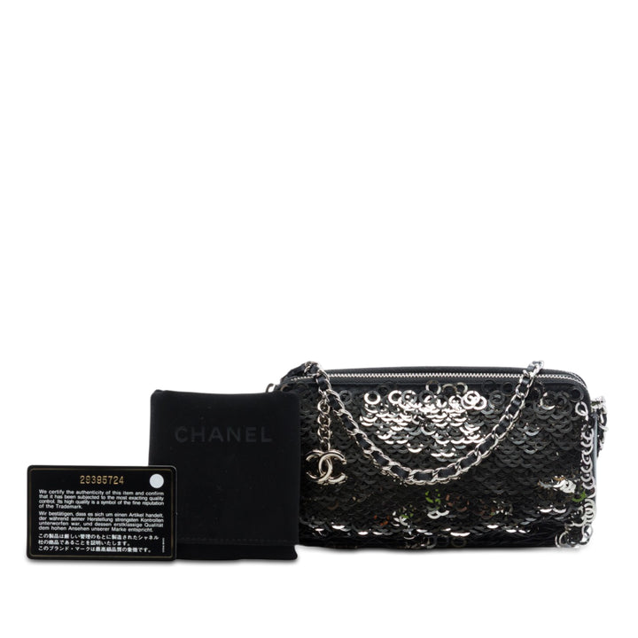 Chanel CC Cuir de veau et Sequins Double Zip Wallet on Chain