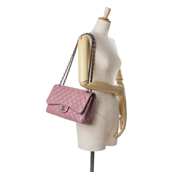 Jumbo Classic Caviar Double Flap Pink - Gaby Paris