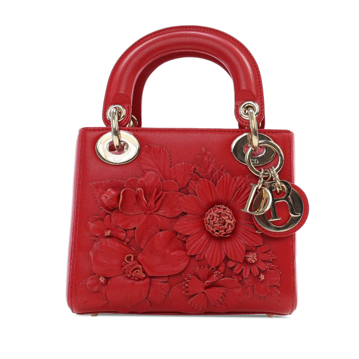 Mini Lambskin DiorAmour Applique Flower Lady Dior Red - Gaby Paris