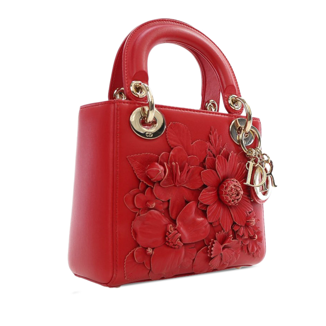 Mini Lambskin DiorAmour Applique Flower Lady Dior Red - Gaby Paris