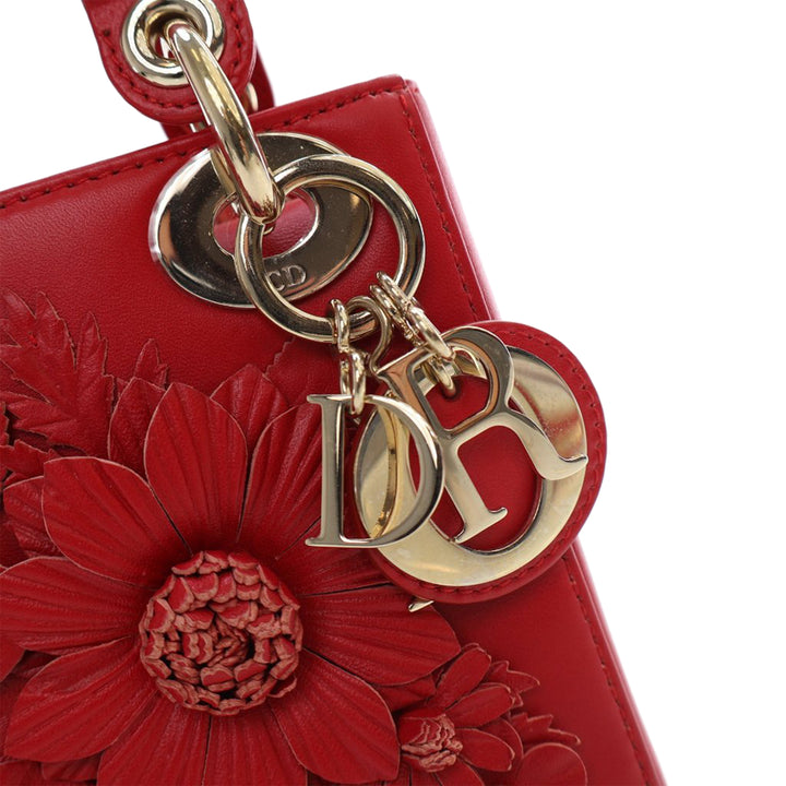 Mini Lambskin DiorAmour Applique Flower Lady Dior Red - Gaby Paris