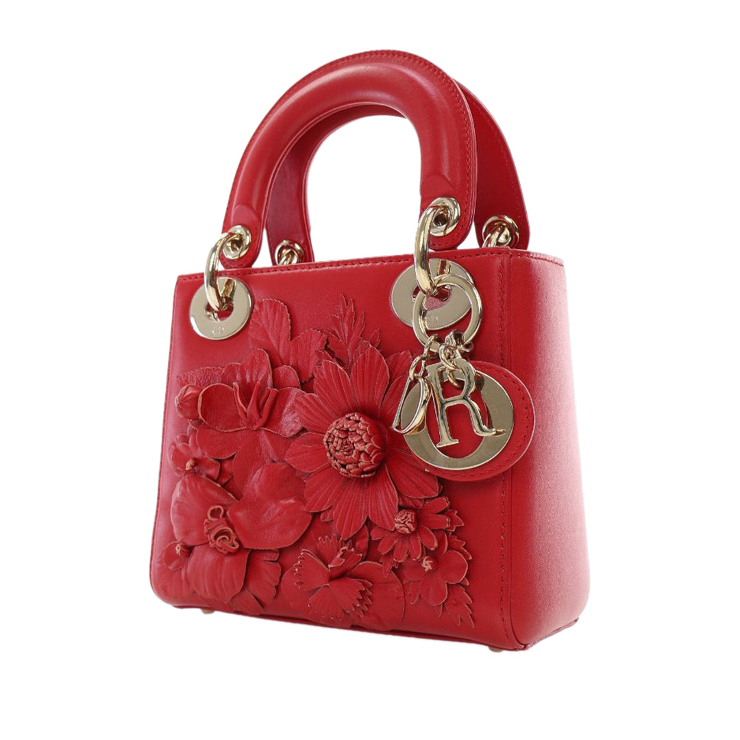 Mini Lambskin DiorAmour Applique Flower Lady Dior Red - Gaby Paris