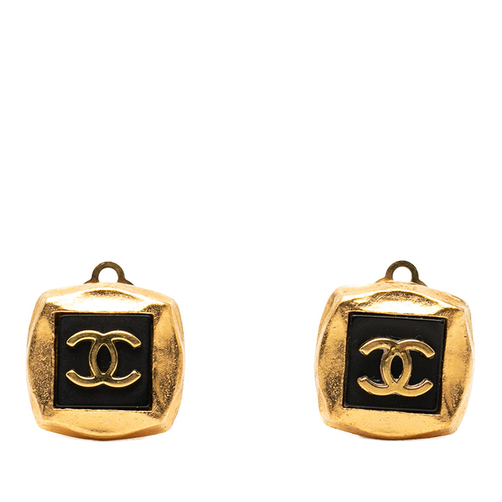 Chanel CC plaqué Émail Carré À clip Boucles d'oreilles Métal