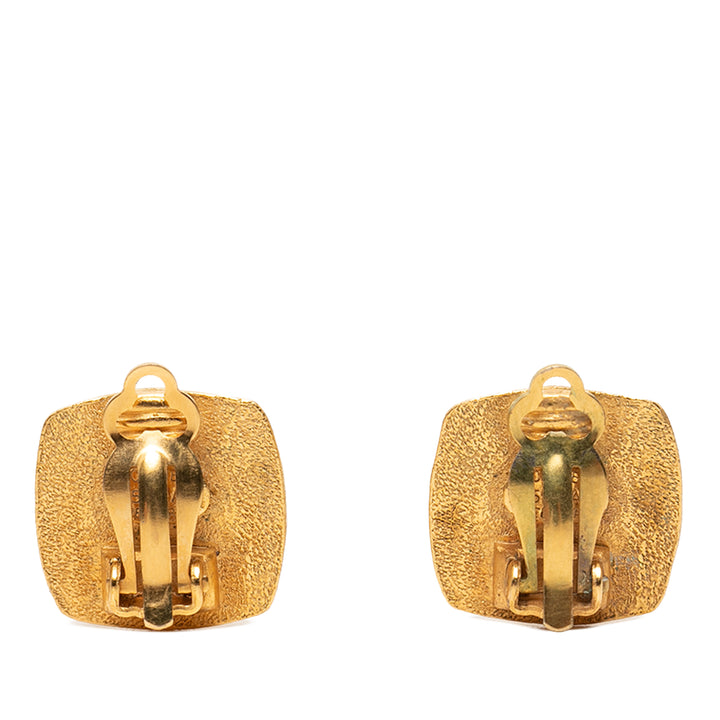 Chanel CC plaqué Émail Carré À clip Boucles d'oreilles Métal
