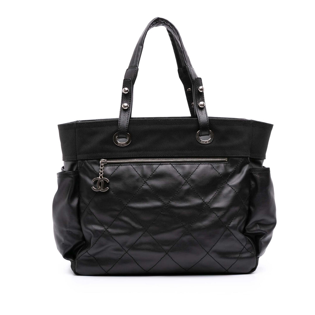 Paris Biarritz Large Quilted Coated Canvas Tote Black - Gaby Paris
