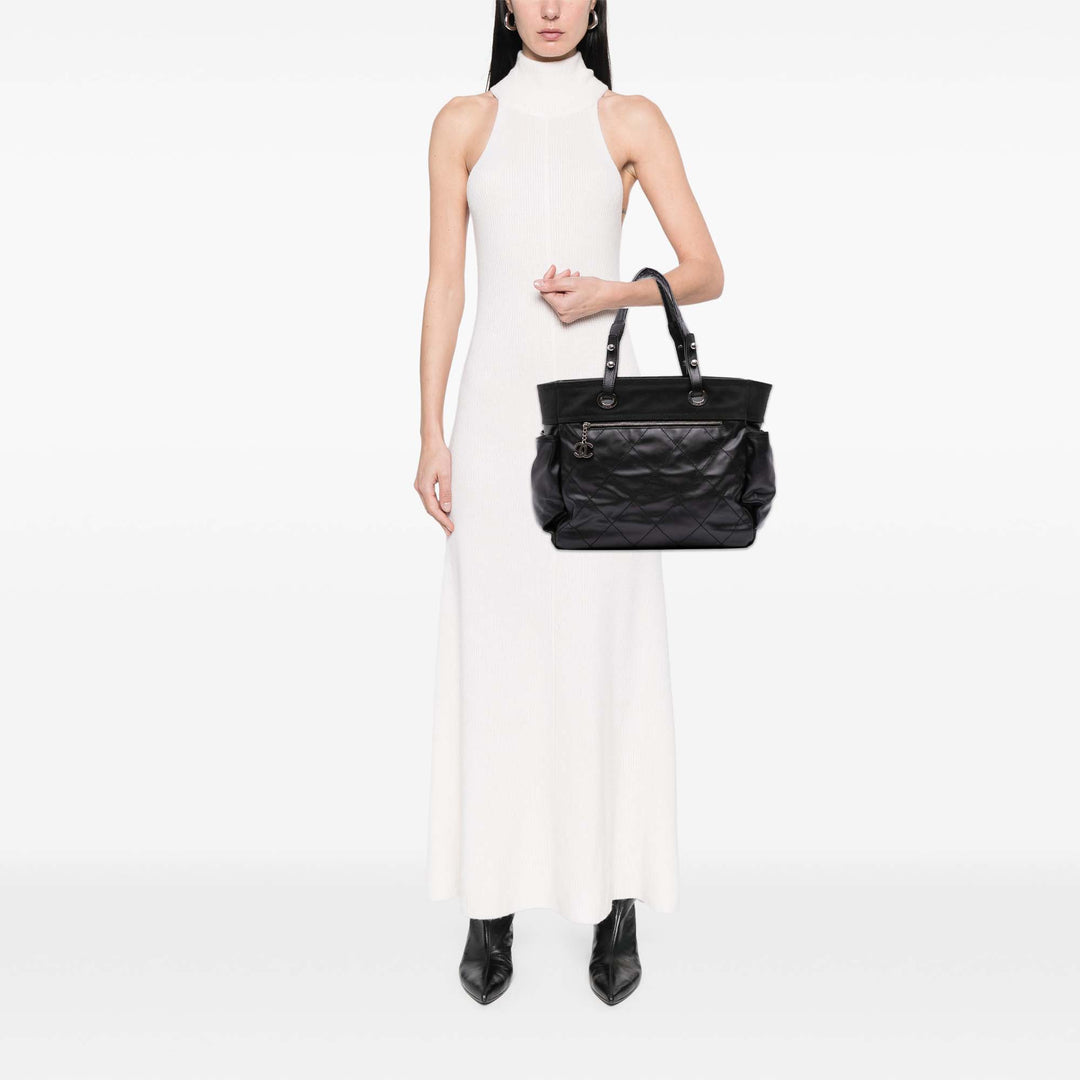 Paris Biarritz Large Quilted Coated Canvas Tote Black - Gaby Paris