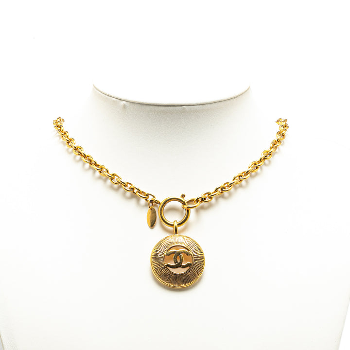 Gold Plated CC Round Pendant Necklace Gold - Gaby Paris