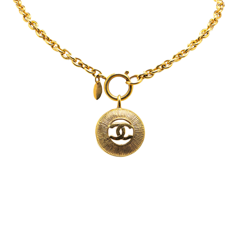 Gold Plated CC Round Pendant Necklace Gold - Gaby Paris