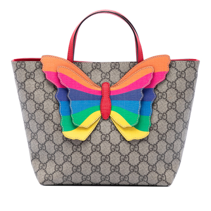 Gucci Childrens Rainbow Butterfly Cabas GG Supreme Beige – vue principale – GABY PARIS