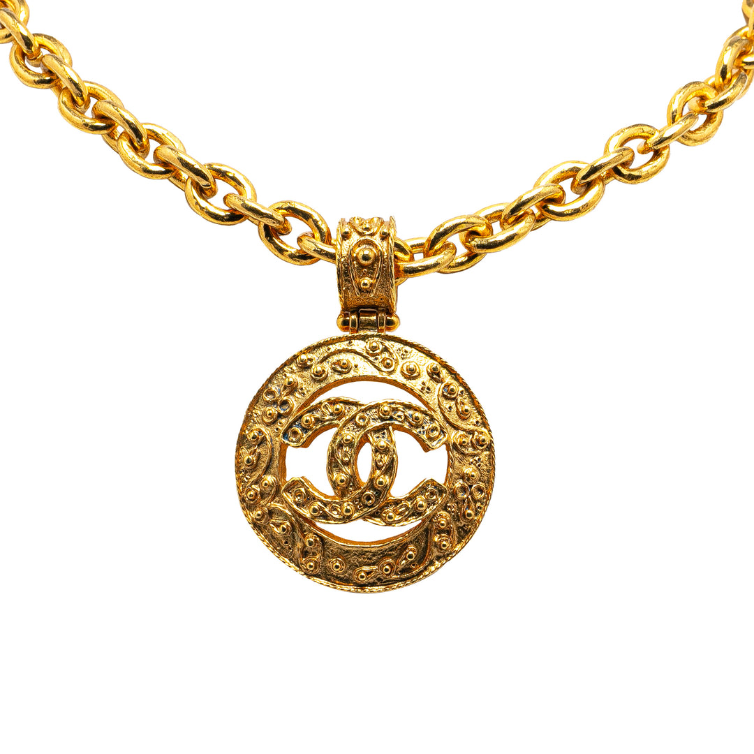 Gold Plated CC Round Pendant Necklace Gold - Gaby Paris