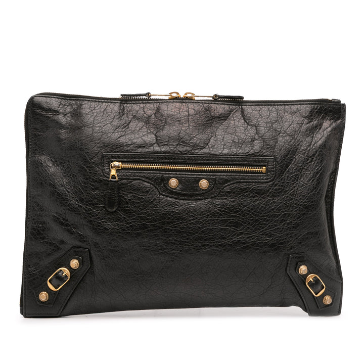 Balenciaga Cuir d’agneau Motocross Giant 12 Zip Around Flat Pochette Noir