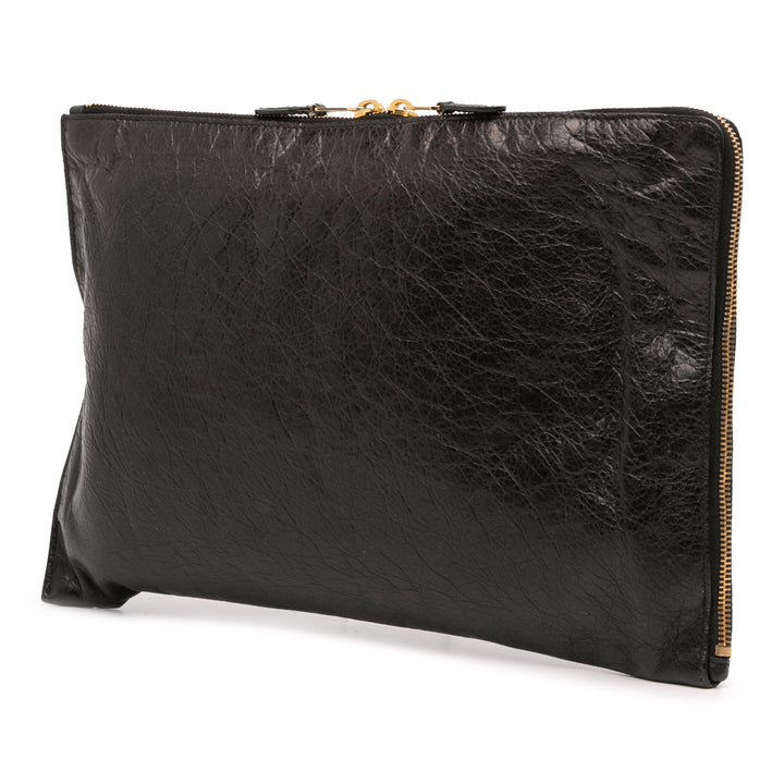 Balenciaga Cuir d’agneau Motocross Giant 12 Zip Around Flat Pochette Noir