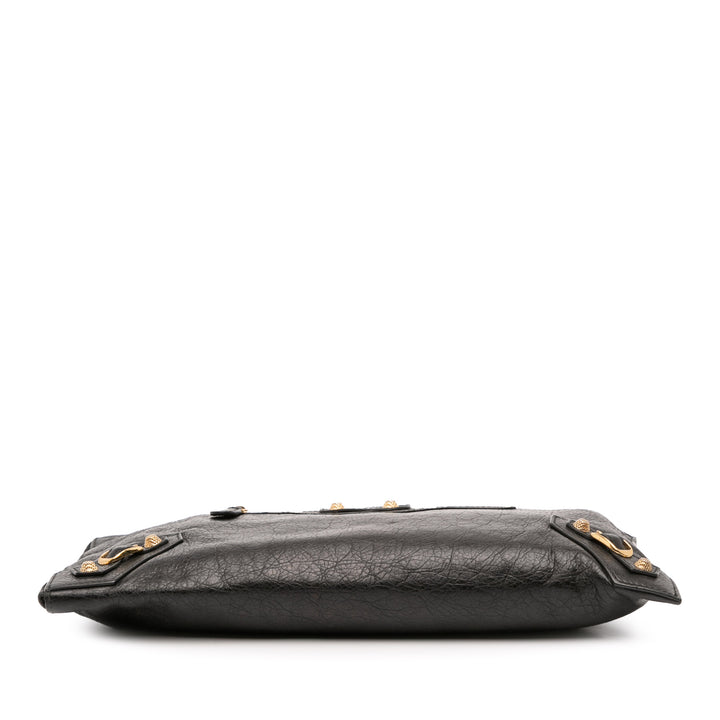 Balenciaga Cuir d’agneau Motocross Giant 12 Zip Around Flat Pochette Noir