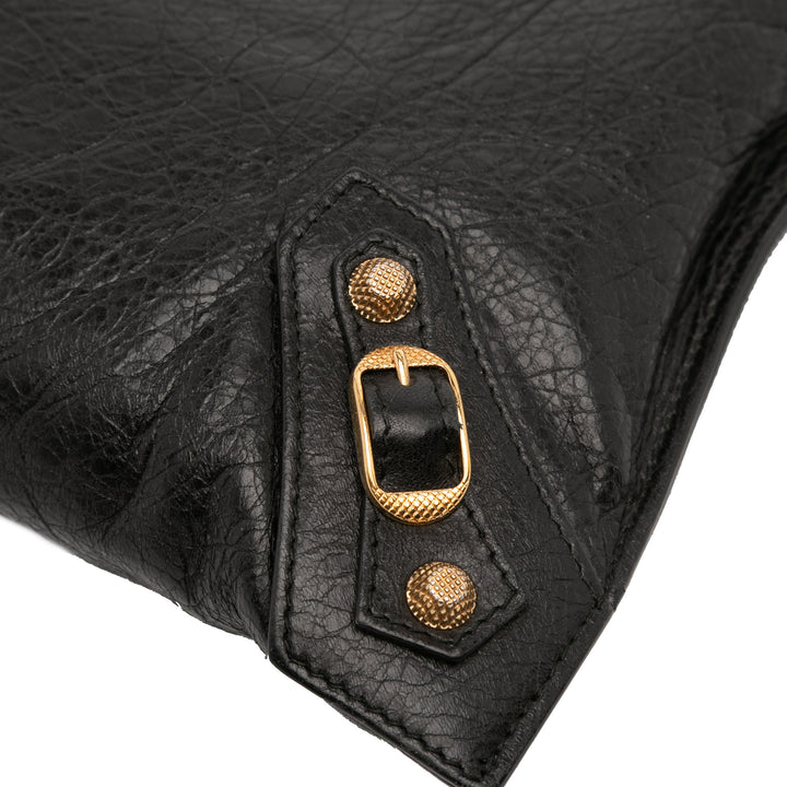 Balenciaga Cuir d’agneau Motocross Giant 12 Zip Around Flat Pochette Noir