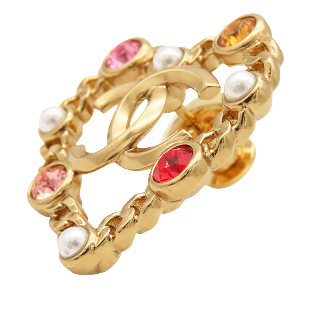 Chanel CC plaqué Strass Perles fantaisie Heart Broche Métal