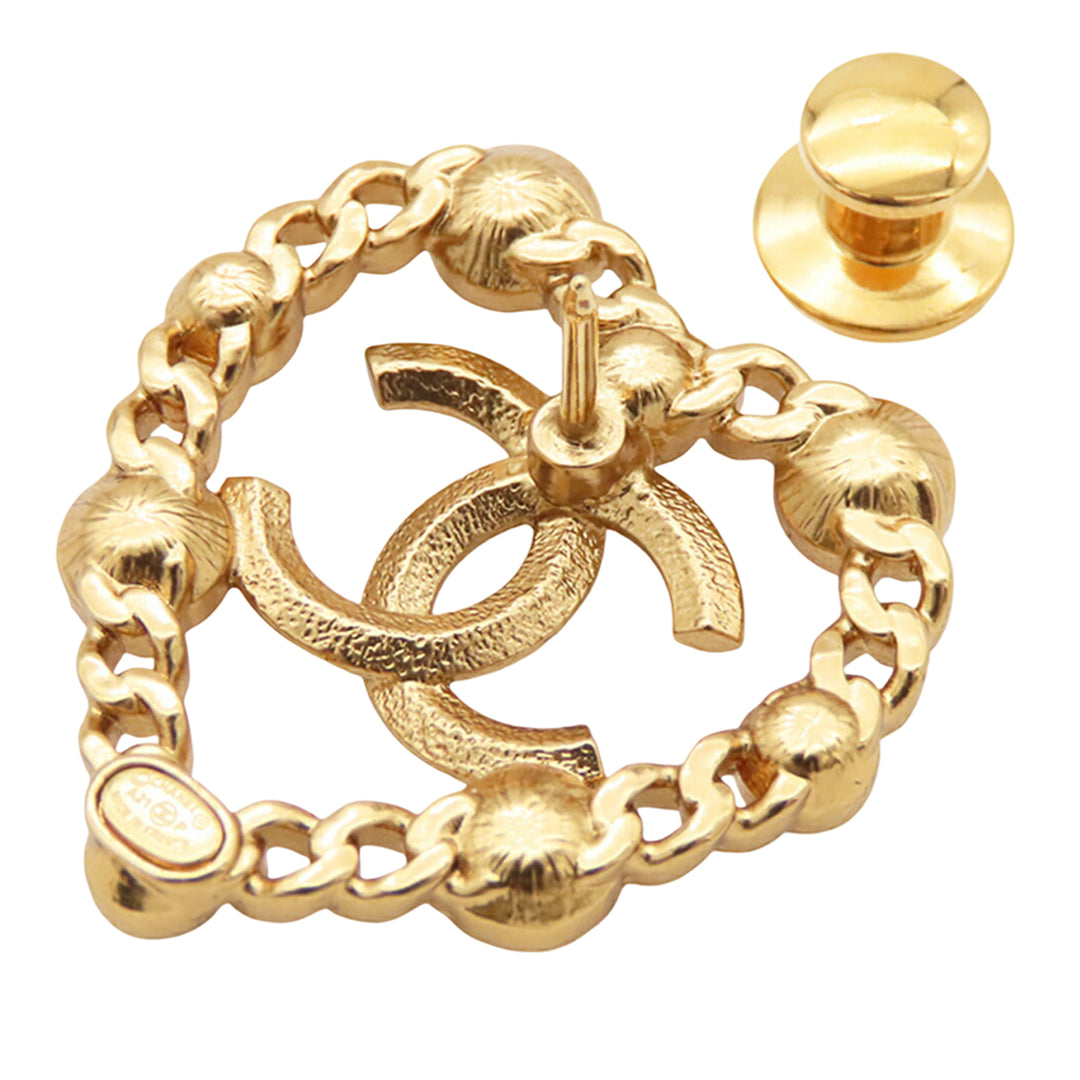 Chanel CC plaqué Strass Perles fantaisie Heart Broche Métal