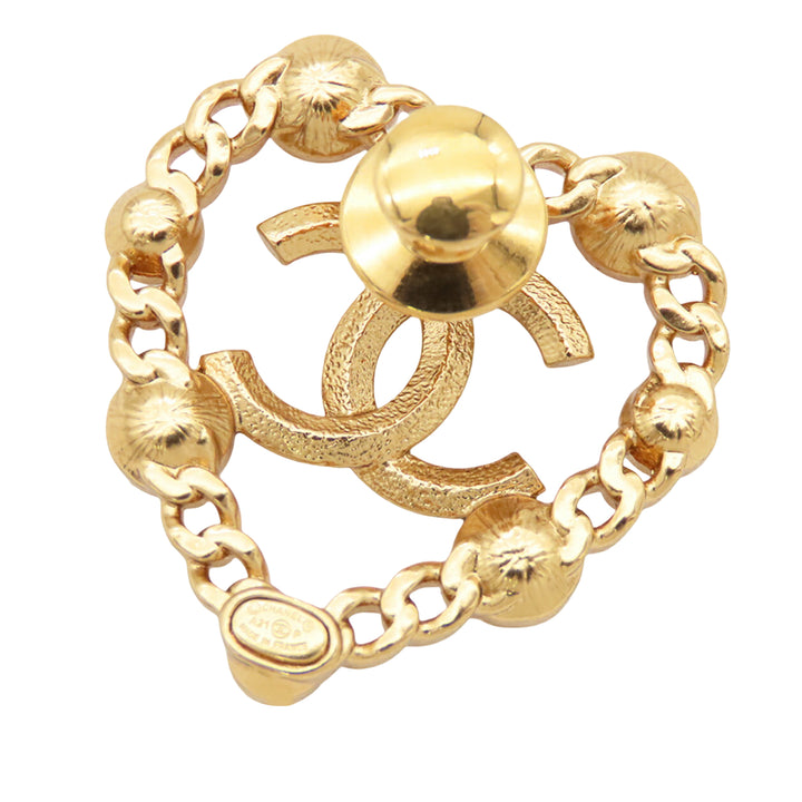 Chanel CC plaqué Strass Perles fantaisie Heart Broche Métal