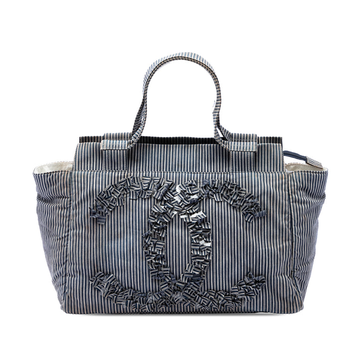Chanel CC Striped Toile Shopper Cabas