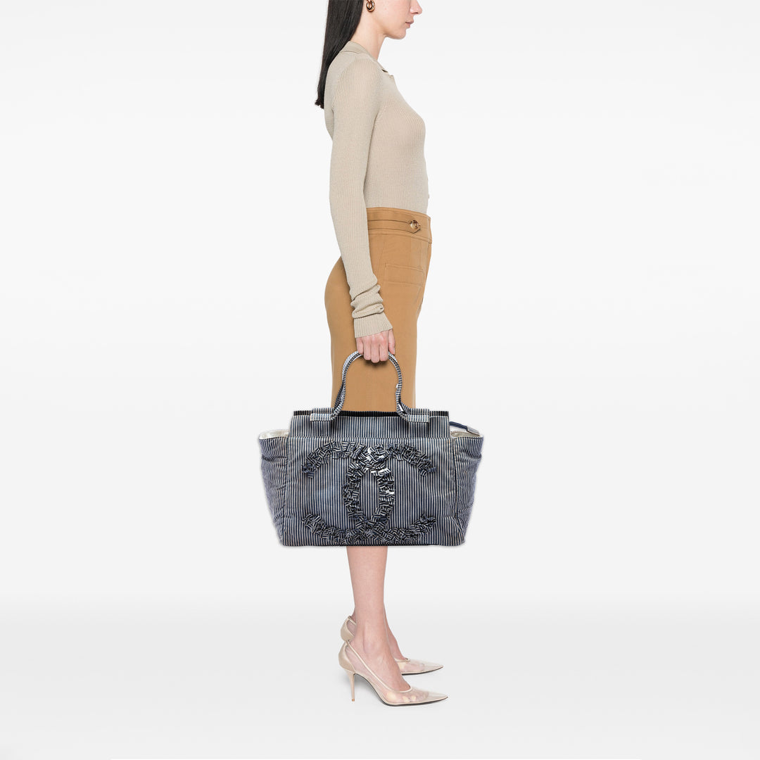 Chanel CC Striped Toile Shopper Cabas