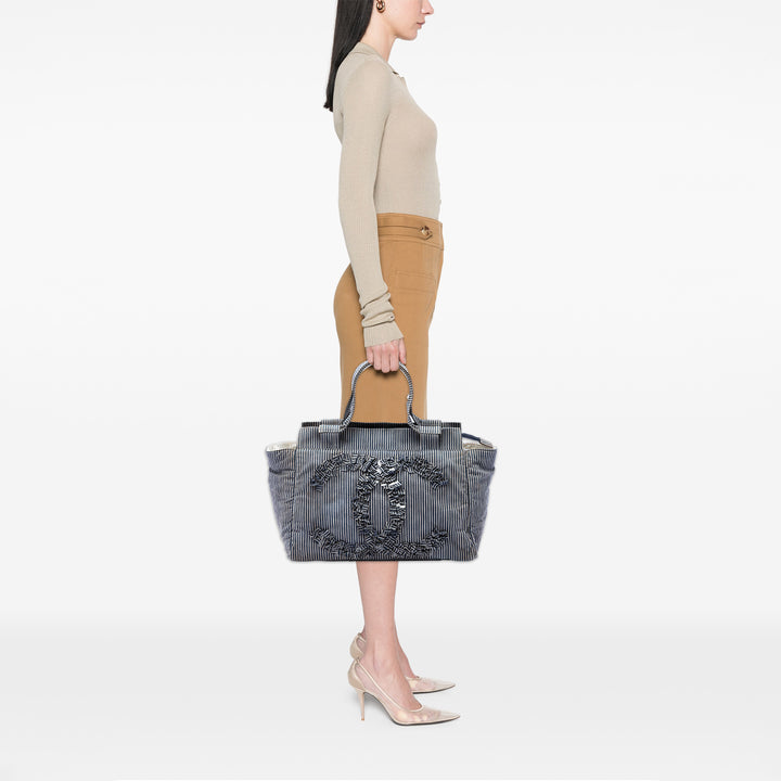 Chanel CC Striped Toile Shopper Cabas