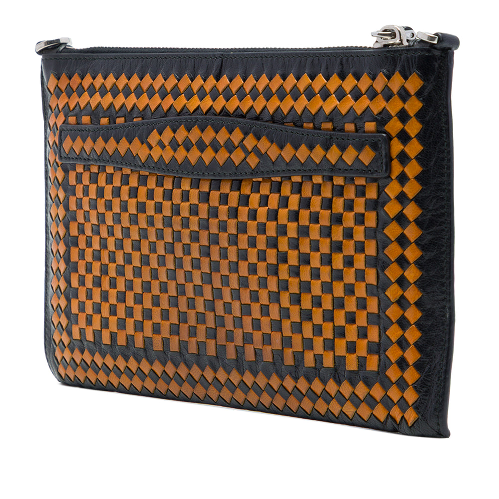 Prada Pochette Tissé Madras Zippé Cuir de chèvre Noir – vue 2 – GABY PARIS