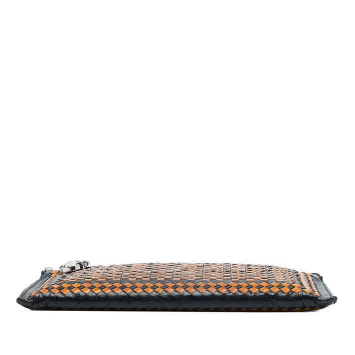 Prada Pochette Tissé Madras Zippé Cuir de chèvre Noir – vue 3 – GABY PARIS