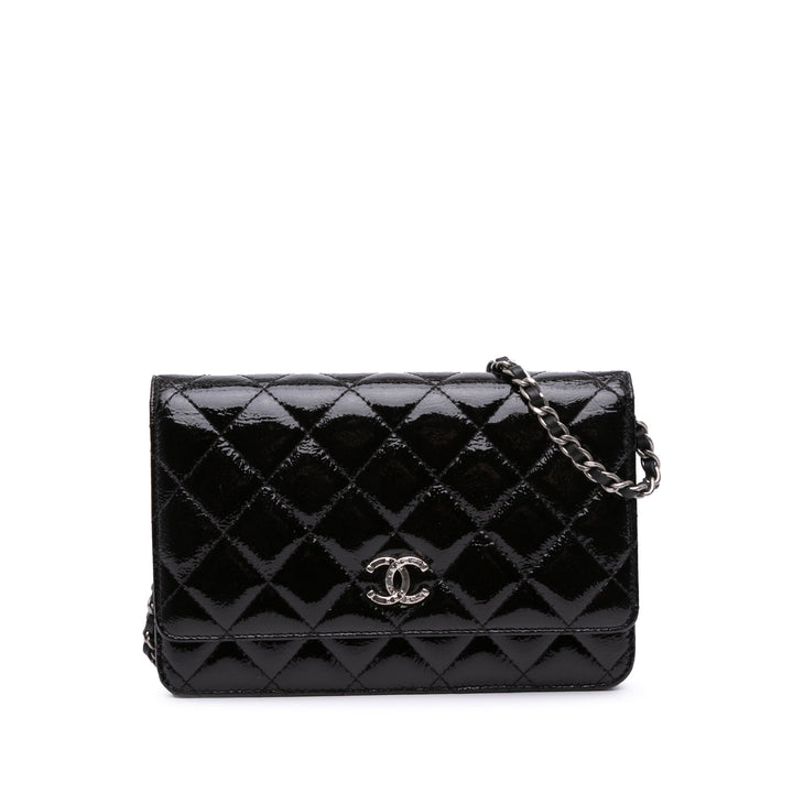 CC Quilted Patent Wallet On Chain Black - Gaby Paris