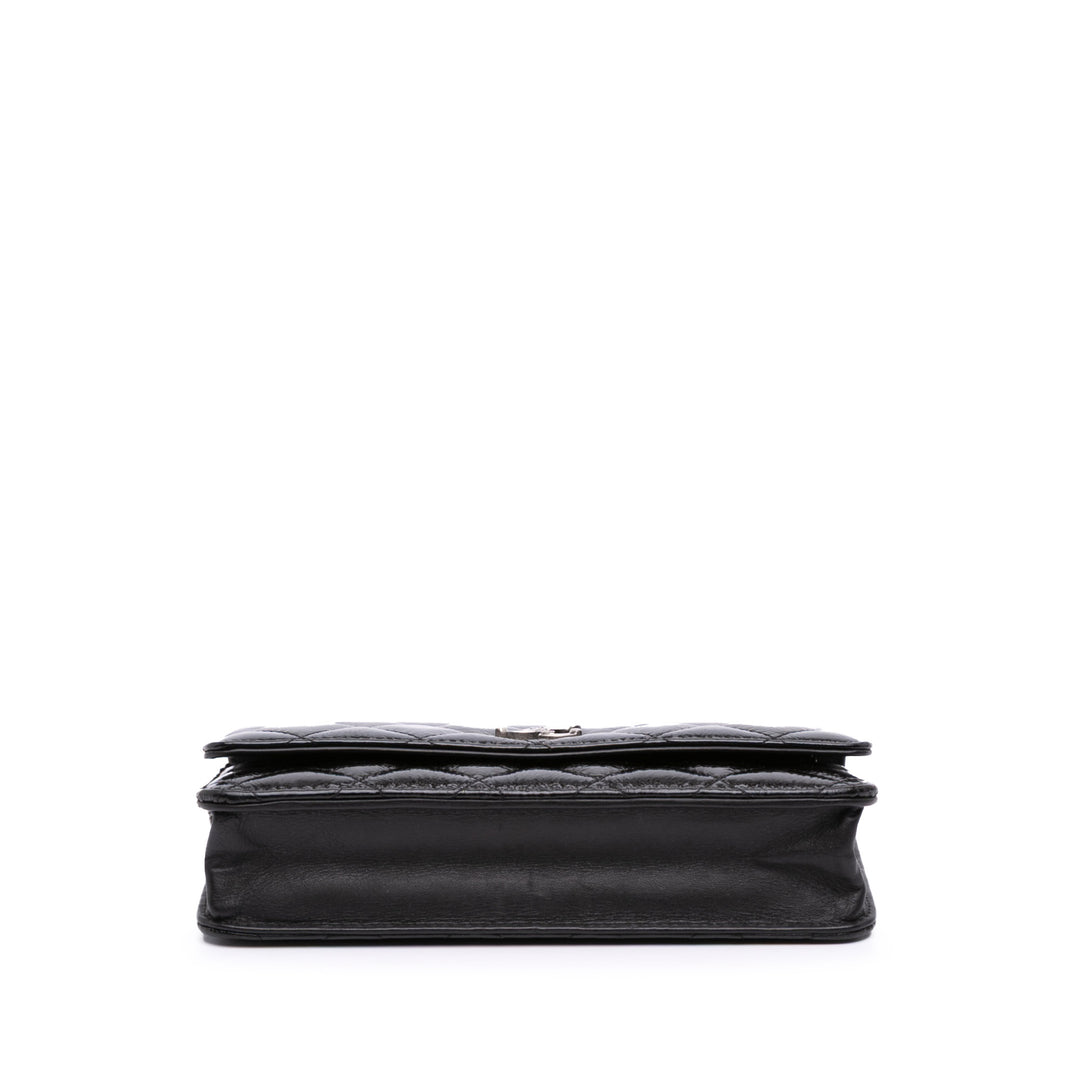 CC Quilted Patent Wallet On Chain Black - Gaby Paris