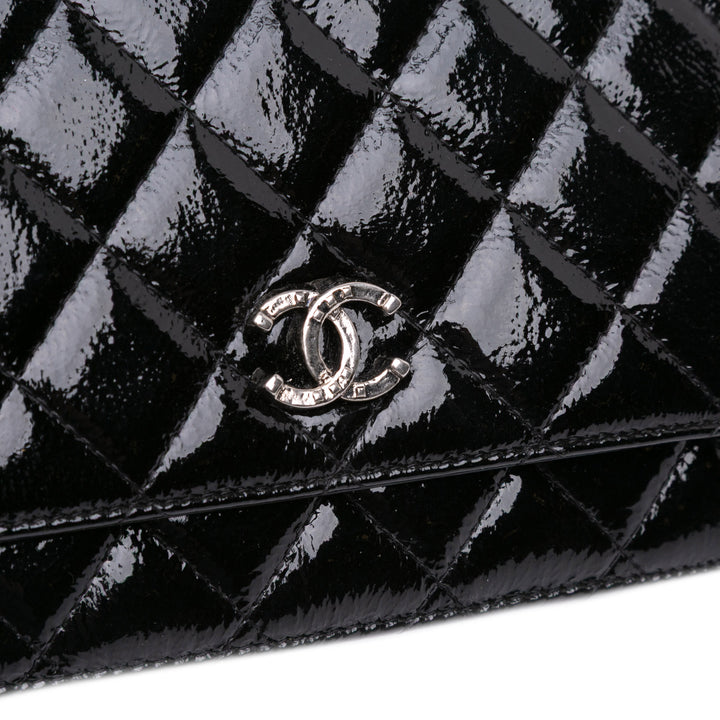 CC Quilted Patent Wallet On Chain Black - Gaby Paris