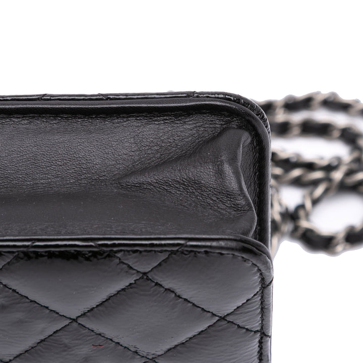 CC Quilted Patent Wallet On Chain Black - Gaby Paris