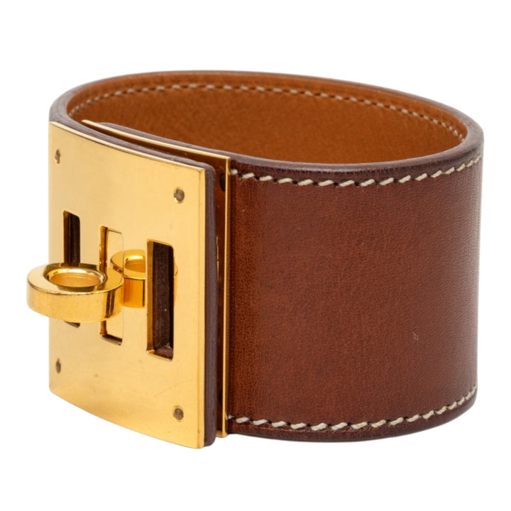 Hermès Barenia et plaqué Kelly Dog Bracelet Marron