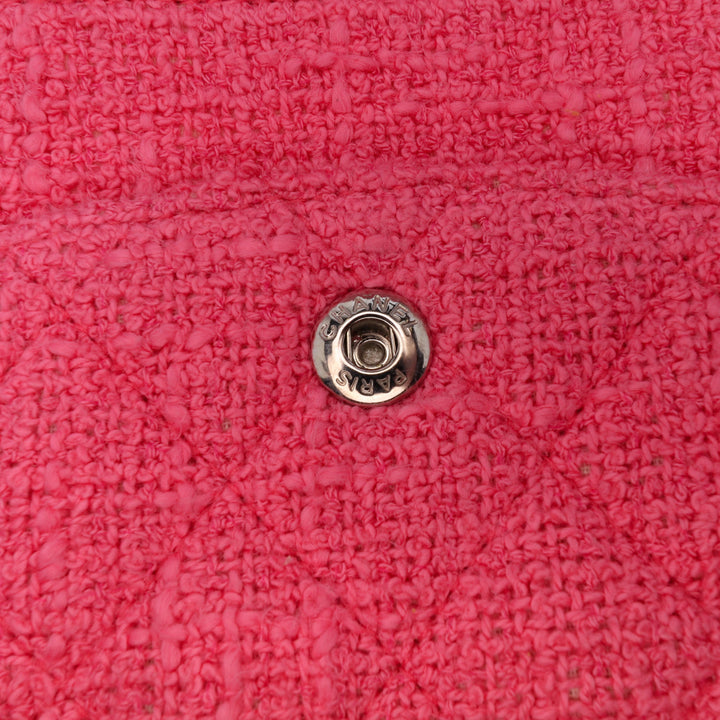 Medium Classic Tweed Beaded Flower Double Flap Pink - Gaby Paris