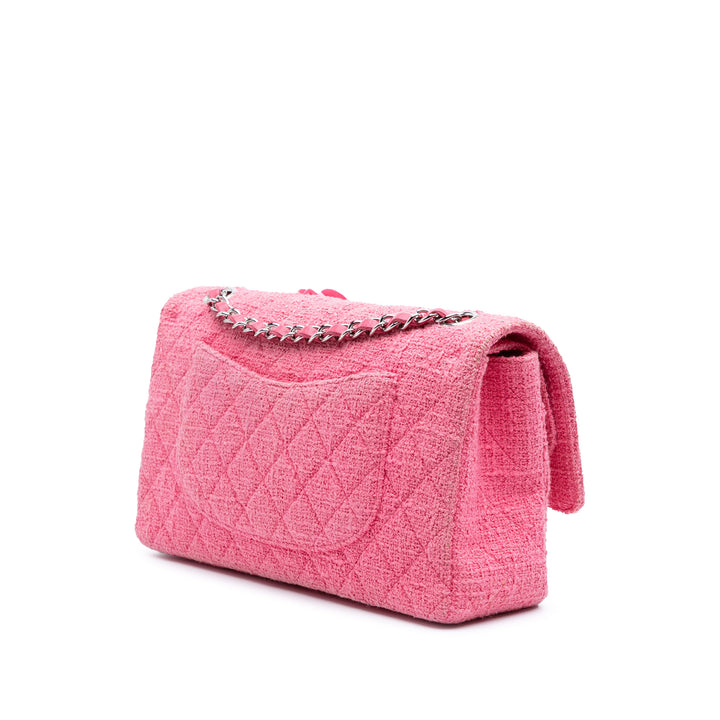 Medium Classic Tweed Beaded Flower Double Flap Pink - Gaby Paris