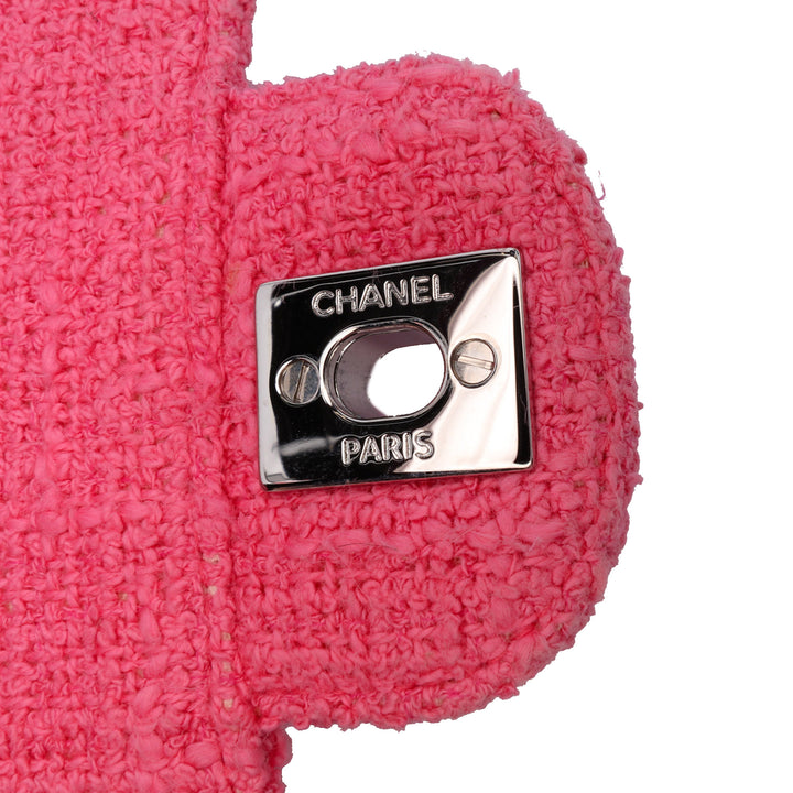 Medium Classic Tweed Beaded Flower Double Flap Pink - Gaby Paris