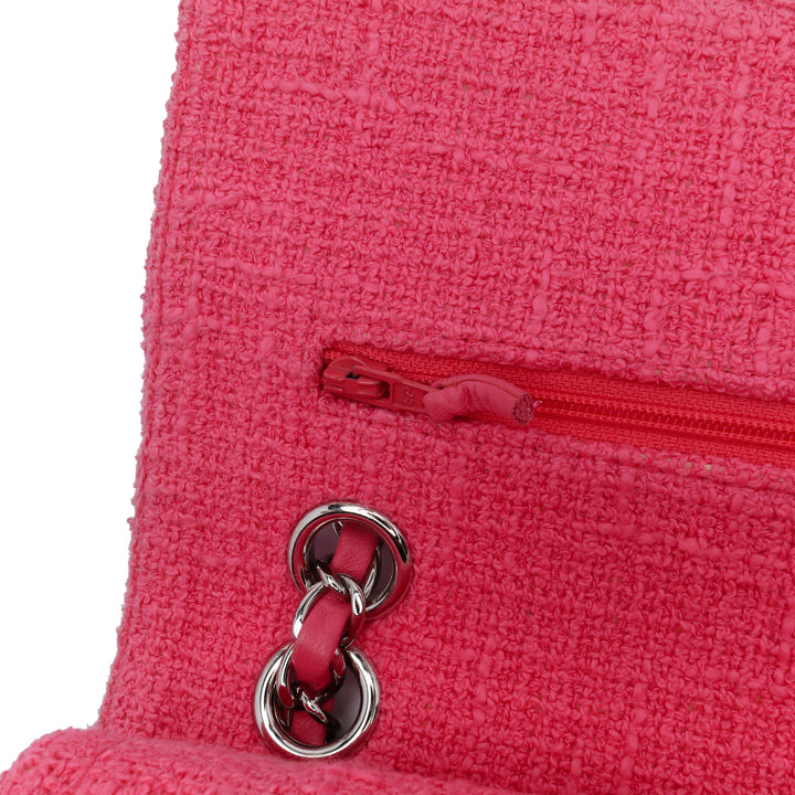 Medium Classic Tweed Beaded Flower Double Flap Pink - Gaby Paris