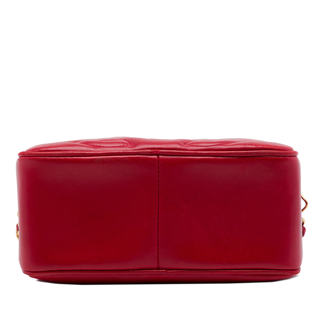 Triple CC Pompon Chaîne Sac caméra Cuir d'agneau Rouge