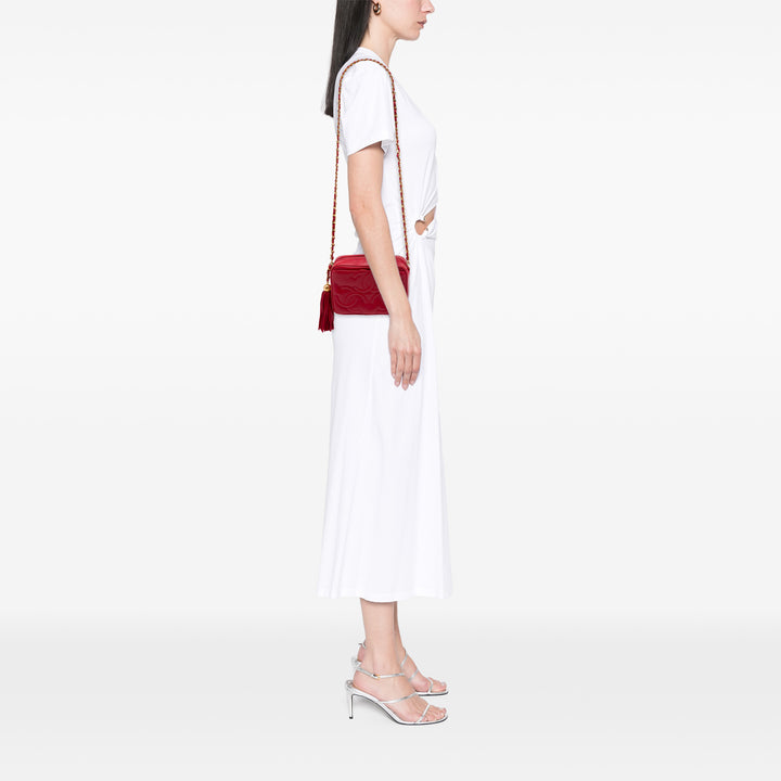 Triple CC Pompon Chaîne Sac caméra Cuir d'agneau Rouge