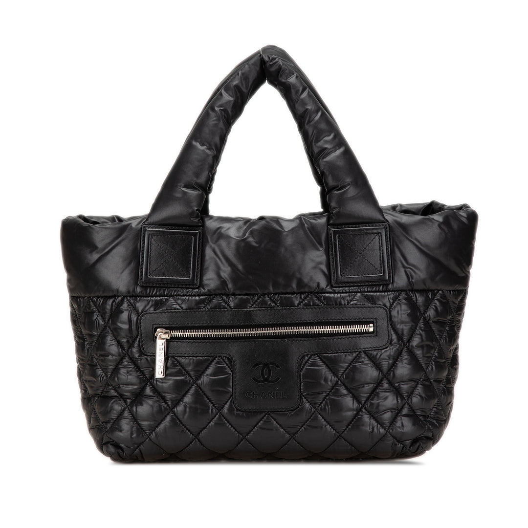 Small Quilted Nylon Coco Cocoon Tote Black - Gaby Paris