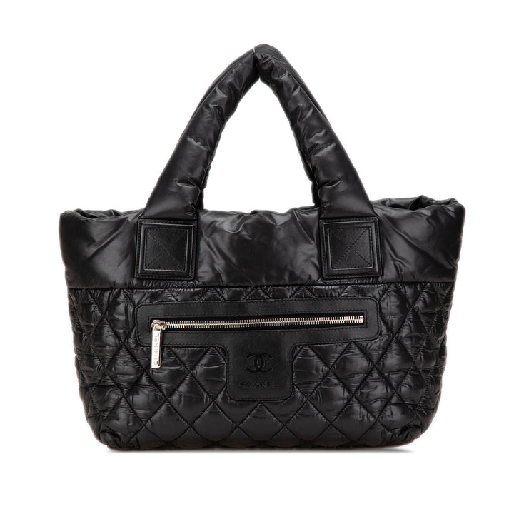 Small Quilted Nylon Coco Cocoon Tote Black - Gaby Paris